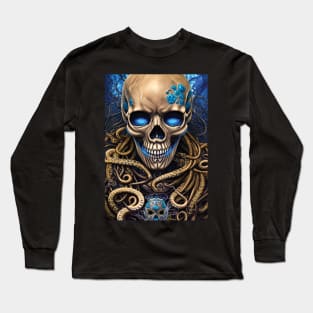 Sunken Skull | Skull and Tentacles Artwork | Sea Skull | Dystopian Skull | Pirate Skull Long Sleeve T-Shirt